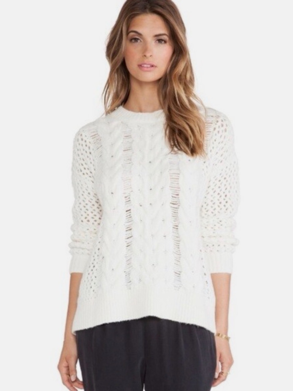 Elizabeth and James Cream Open-Knit Crew Sweater